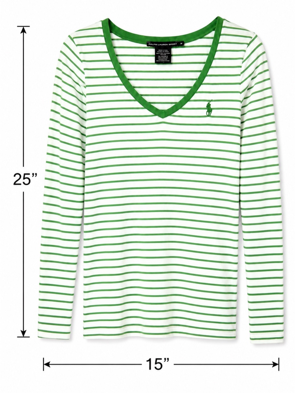 Ralph Lauren Sport Green White Striped V Neck Shirt Women’s M Lyocell - Picture 4 of 11